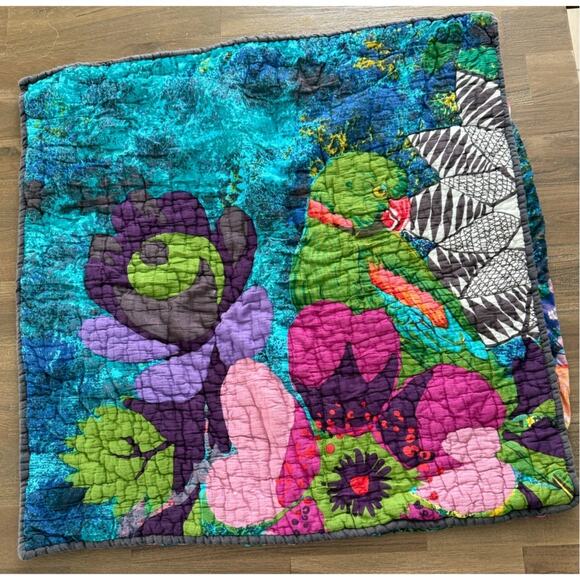 Anthropologie Euro Sham Blue Green Pink Parrot Lush 26X26 100% Cotton - Picture 1 of 6